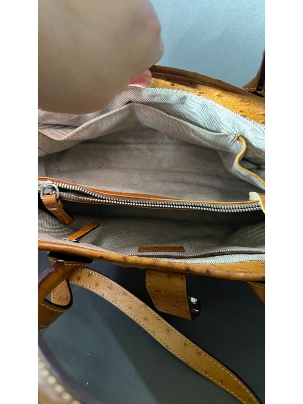 Dooney & Bourke Ostrich-Embossed Leather Satchel Brown Handbag Classic - Picture 8 of 12